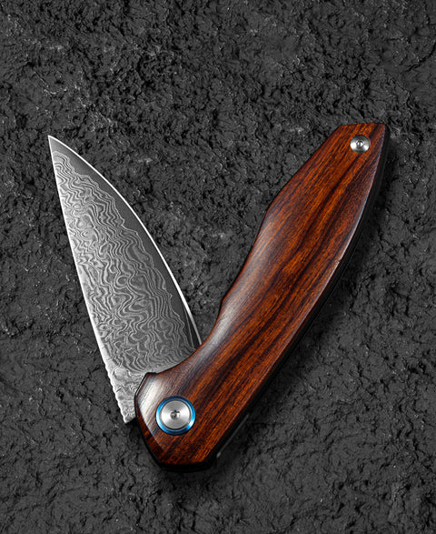 BESTECH BAMBI BL08E 3.11" Damascus Steel Blade Iron Wood Handle