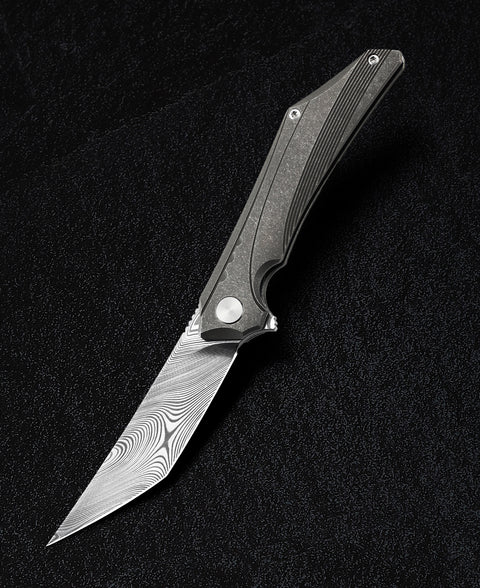 BESTECH KAMOZA BT1911D Titanium Handle: 3.62" Damascus Blade