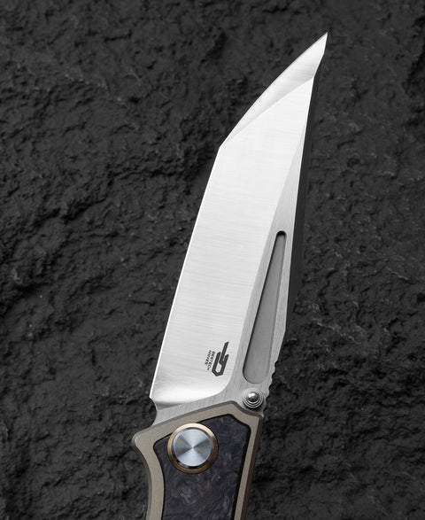 BESTECH TOGATTA BT2102F Titanium+Marble Carbon Fiber Inlay Handle: 3.74" M390 Blade