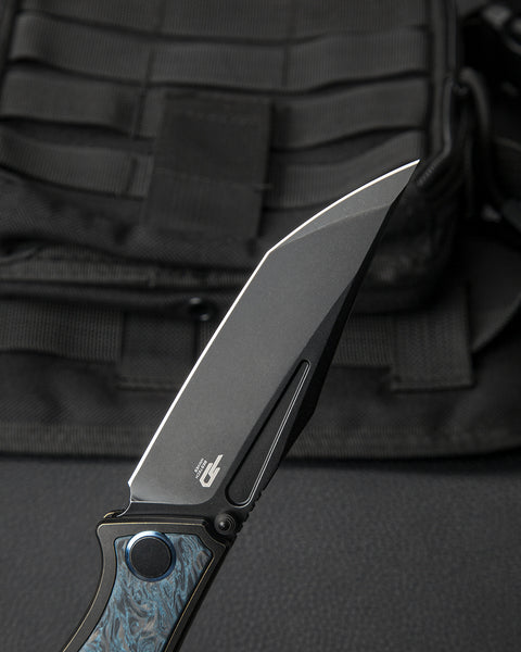 BESTECH TOGATTA BT2102H Titanium +Black & Blue Carbon Fiber Inlay Handle: 3.74" M390 Blade