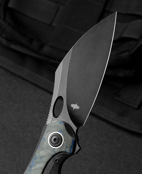BESTECH NOGARD BT2105B Titanium+Black Blue Marble Carbon Fiber Inlay Handle: 3.35" M390 Blade