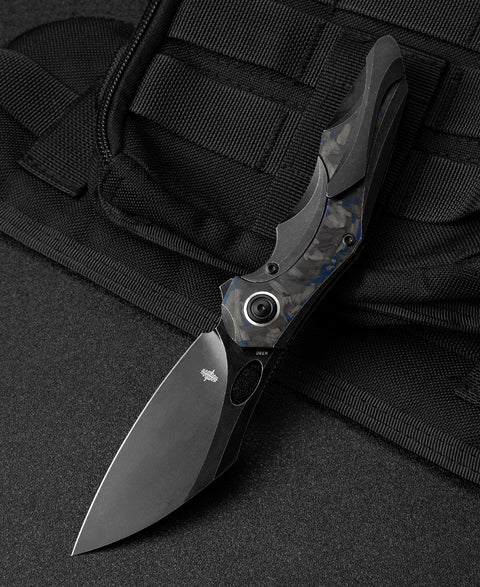 BESTECH NOGARD BT2105B Titanium+Black Blue Marble Carbon Fiber Inlay Handle: 3.35" M390 Blade