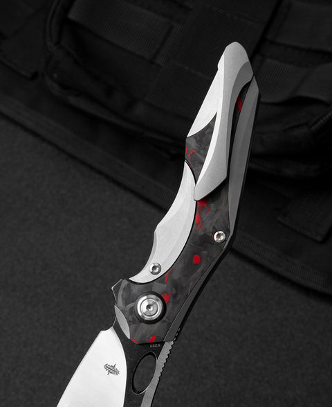 BESTECH NOGARD BT2105C Titanium+Black Red Marble Carbon Fiber Inlay Handle: 3.35" M390 Blade