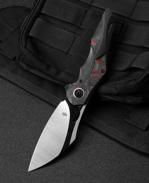 BESTECH NOGARD BT2105D Titanium+Black Red Marble Carbon Fiber Inlay Handle: 3.35" M390 Blade