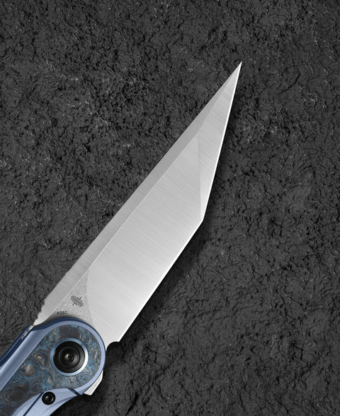 BESTECH BLIND FURY BT2303A Blue Titanium Silver Carbon Fiber  Inlay Handle: 3.62" Stonewash+Satin M390 Blade