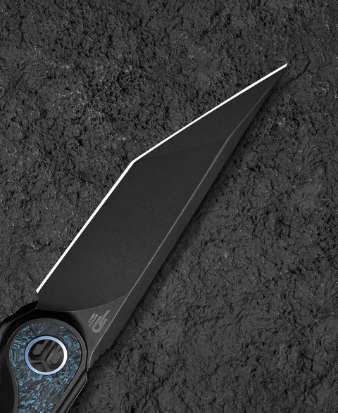BESTECH BLIND FURY BT2303D Black Stonewash Titanium Sky Blue Marble Inlay Handle: 3.62" Black Stonewash M390 Blade