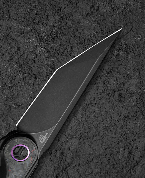 BESTECH BLIND FURY BT2303E Black Stonewash Titanium Red Marble Inlay Handle: 3.62" Black Stonewash M390 Blade