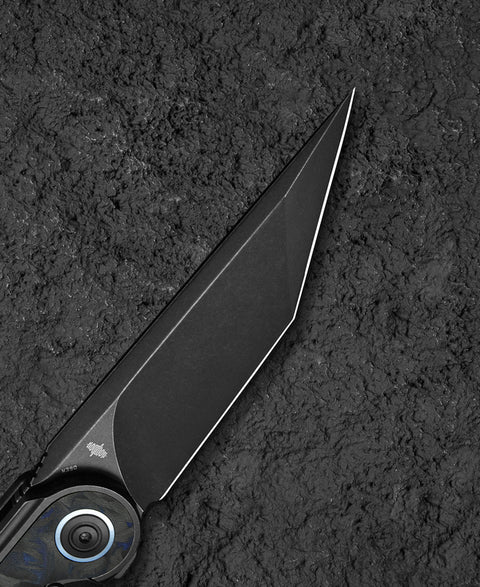 BESTECH BLIND FURY BT2303F Black Stonewash Titanium Blue Marble Inlay Handle: 3.62" Black Stonewash M390 Blade