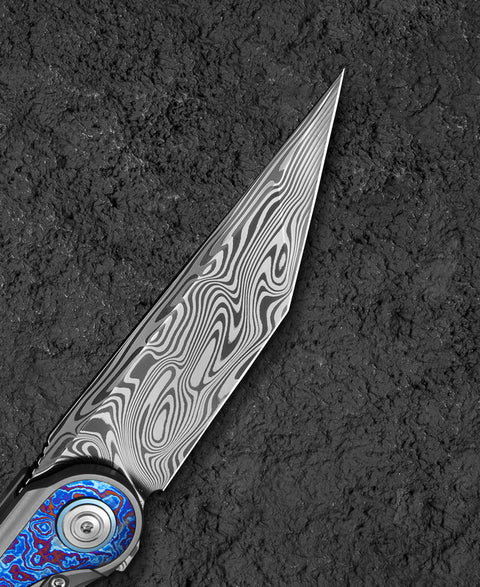 BESTECH BLIND FURY BT2303G Grey Titanium Timascus Inlay Handle: 3.62" Damasteel Blade