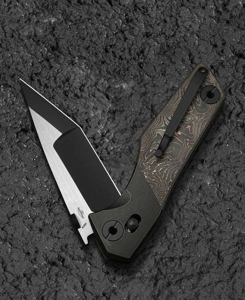 BESTECH CETUS BT2304D Black Bronze Titanium Carbon Fiber Inlay Handle: 3.94" Black PVD Horizontal Satin M390 Blade