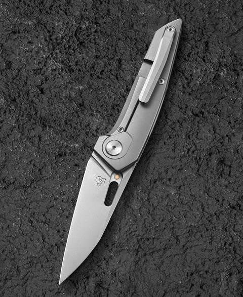 BESTECH VK-VOID BT2305A White Bead Blast+Stonewash Titanium Handle: 2.85" Satin Elmax Blade