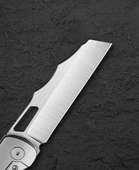 BESTECH SYN BT2306A Titanium+Marble Carbon Fiber Inlay Handle: 3.57" Hollow Grinding Hand Rubbed Satin+ Flat Satin Elmax Blade