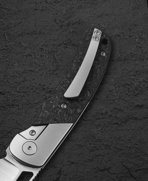 BESTECH SYN BT2306A Titanium+Marble Carbon Fiber Inlay Handle: 3.57" Hollow Grinding Hand Rubbed Satin+ Flat Satin Elmax Blade
