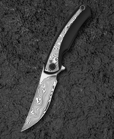 BESTECH SAMBAC BT2402E 3.62" Damasteel Blade Titanium Damasteel Inlay Handle