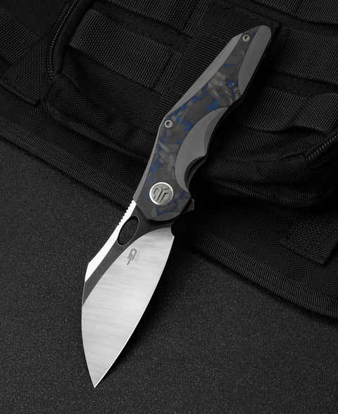 BESTECH NOGARD BT2105A Titanium+Black Blue Marble Carbon Fiber Inlay Handle: 3.35" M390 Blade