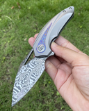 BESTECH NUKE BT2107F Grey Titanium Timascus Inlay Handle: 2.65