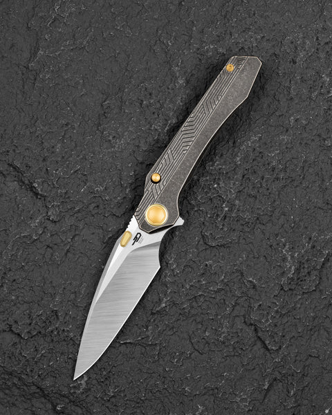 BESTECH WET NELLIE BT2505C Titanium Handle: 3.53" MC Blade Button Frame Lock