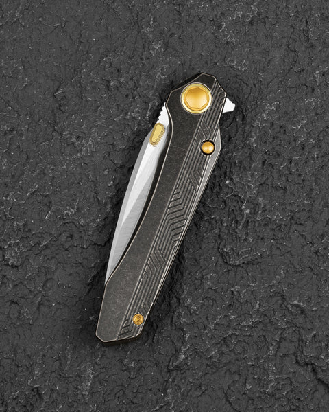 BESTECH WET NELLIE BT2505C Titanium Handle: 3.53" MC Blade Button Frame Lock