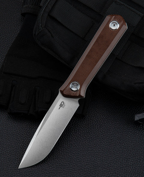 BESTECH HEDRON BFK02D Brown Canvas Micarta Handle 3.76" D2 Blade