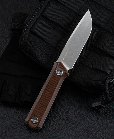 BESTECH HEDRON BFK02D Brown Canvas Micarta Handle 3.76" D2 Blade