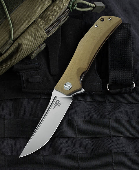 BESTECH SCIMITAR BG05C-1 Beige G10 Handle 3.5" D2 Blade