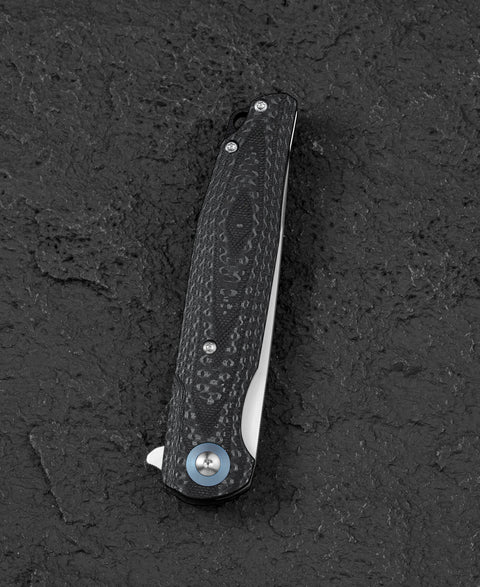 BESTECH ASCOT BG19A Interlayer with Carbon Fiber and G10 Handle 3.82" D2 Blade