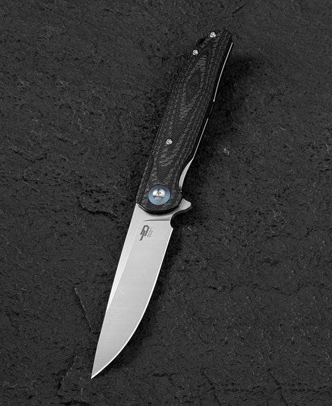 BESTECH ASCOT BG19A Interlayer with Carbon Fiber and G10 Handle 3.82" D2 Blade