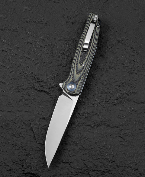 BESTECH ASCOT BG19B Interlayer with Carbon Fiber and G10 Handle 3.82" D2 Blade