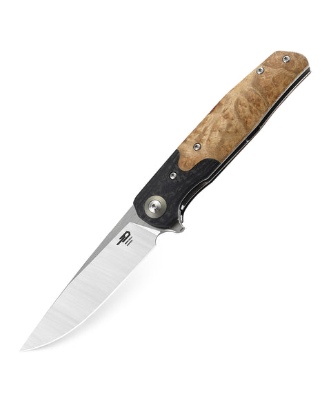 BESTECH ASCOT BG19D Interlayer with Carbon Fiber and G10+  Lightburl Wood Handle 3.82" 14C28N Blade