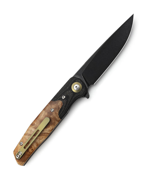 BESTECH ASCOT BG19E Interlayer with Carbon Fiber and G10+ Lightburl Wood Handle 3.82" 14C28N Blade