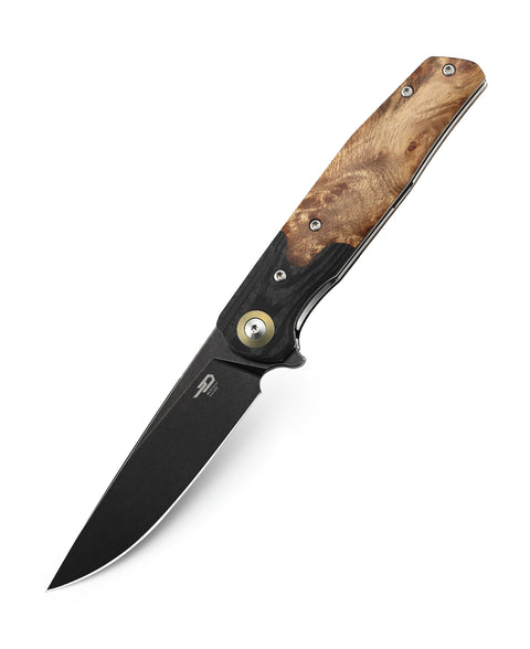 BESTECH ASCOT BG19E Interlayer with Carbon Fiber and G10+ Lightburl Wood Handle 3.82" 14C28N Blade