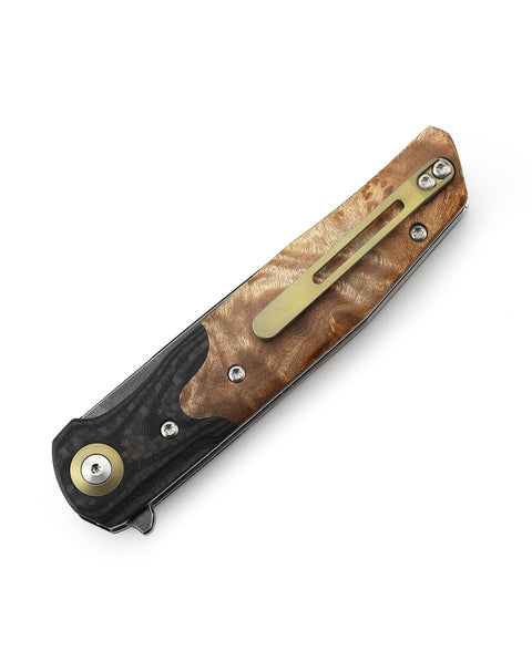 BESTECH ASCOT BG19E Interlayer with Carbon Fiber and G10+ Lightburl Wood Handle 3.82" 14C28N Blade