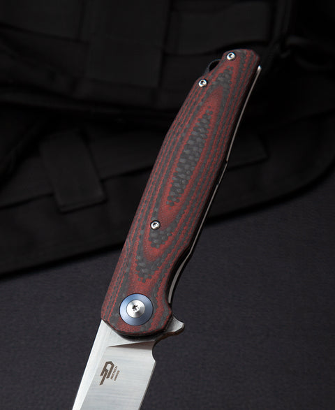 BESTECH ASCOT BG19F Interlayer with Carbon Fiber and G10 Handle 3.82" D2 Blade