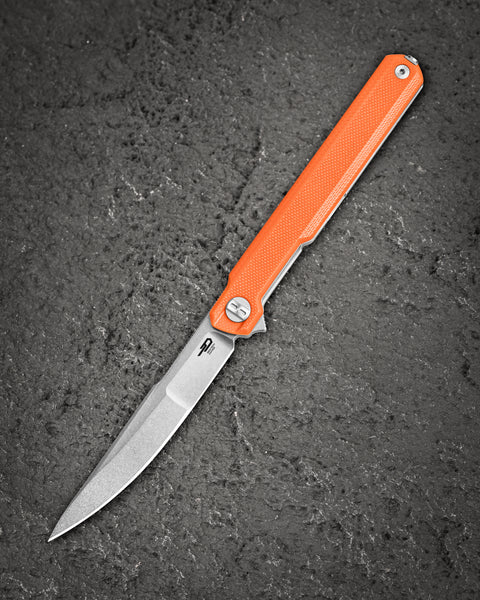 BESTECH DUOZ BG65B Orange G10 Handle: 3.34" 14C28N Blade, Liner Lock, Flipper