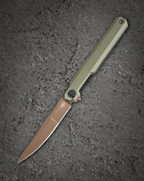 BESTECH DUOZ BG65F OD Green G10 Handle: 3.34" 14C28N Blade, Liner Lock, Flipper