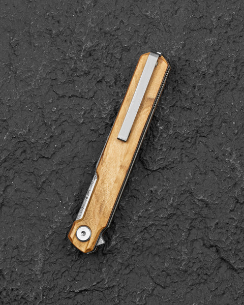 BESTECH DUOZ BG65G Olive Wood Handle: 3.34" Damascus Blade, Liner Lock, Flipper