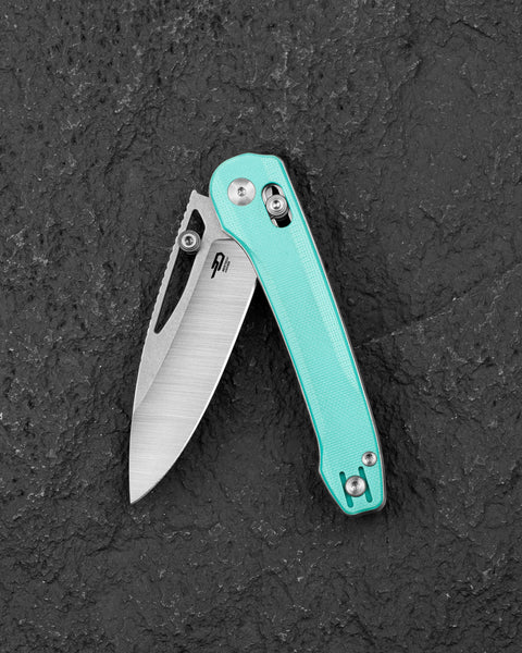 BESTECH COBBER BG68B Light Blue G10 Handle: 3.37" 14C28N Blade, Bar Lock, Thumb Hole, Thumb Studs