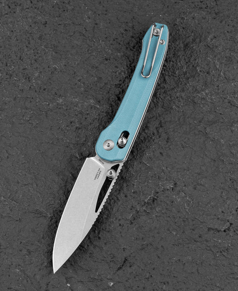 BESTECH COBBER BG68C Misty Blue G10 Handle: 3.37" 14C28N Blade, Bar Lock, Thumb Hole, Thumb Studs