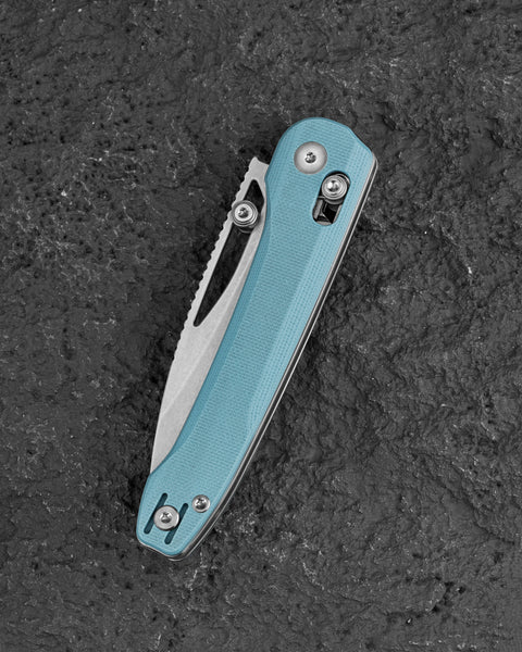 BESTECH COBBER BG68C Misty Blue G10 Handle: 3.37" 14C28N Blade, Bar Lock, Thumb Hole, Thumb Studs