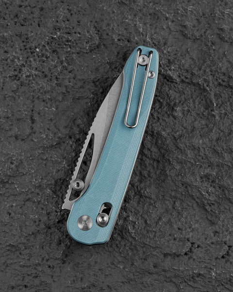 BESTECH COBBER BG68C Misty Blue G10 Handle: 3.37" 14C28N Blade, Bar Lock, Thumb Hole, Thumb Studs