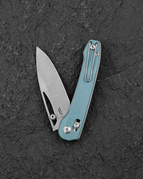 BESTECH COBBER BG68C Misty Blue G10 Handle: 3.37" 14C28N Blade, Bar Lock, Thumb Hole, Thumb Studs