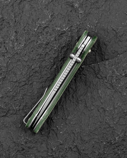 BESTECH COBBER BG68D Green Micarta Handle: 3.37" 14C28N Blade, Bar Lock, Thumb Hole, Thumb Studs