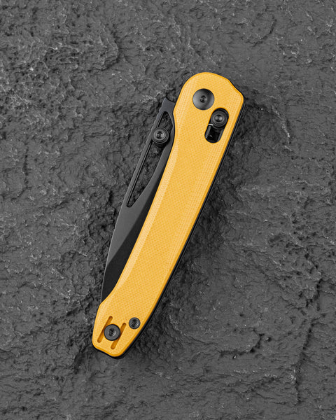 BESTECH COBBER BG68E Yellow G10 Handle: 3.37" 14C28N Blade, Bar Lock, Thumb Hole, Thumb Studs