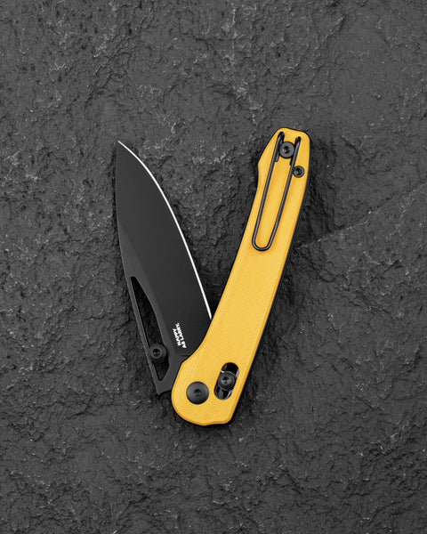BESTECH COBBER BG68E Yellow G10 Handle: 3.37" 14C28N Blade, Bar Lock, Thumb Hole, Thumb Studs