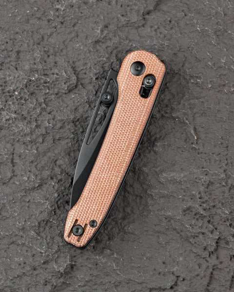 BESTECH COBBER BG68F Brown Micarta Handle: 3.37" 14C28N Blade, Bar Lock, Thumb Hole, Thumb Studs