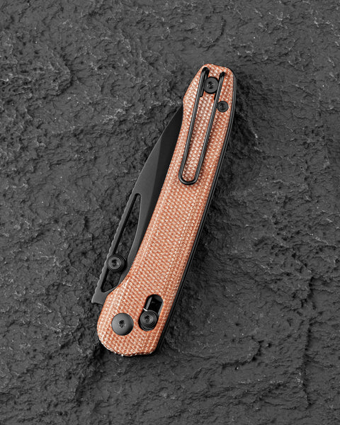 BESTECH COBBER BG68F Brown Micarta Handle: 3.37" 14C28N Blade, Bar Lock, Thumb Hole, Thumb Studs