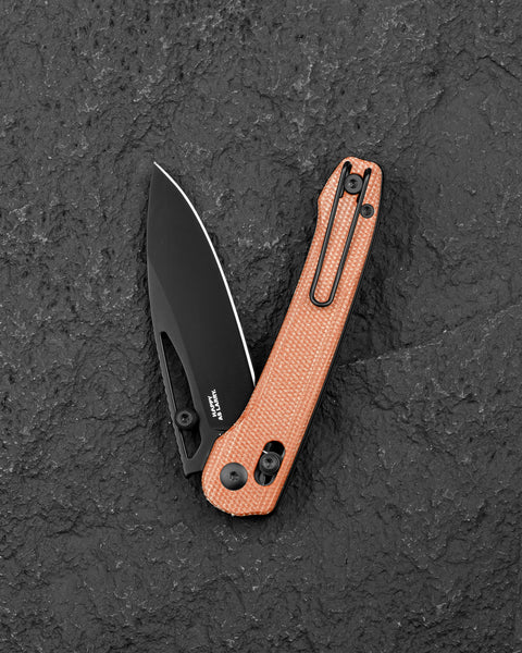 BESTECH COBBER BG68F Brown Micarta Handle: 3.37" 14C28N Blade, Bar Lock, Thumb Hole, Thumb Studs