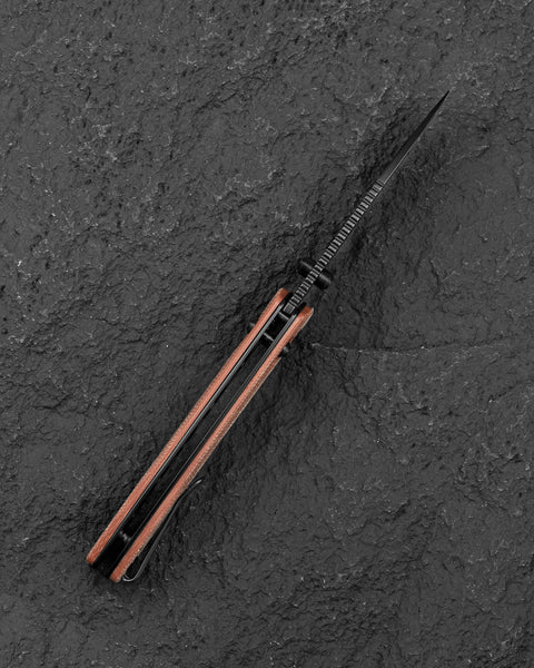 BESTECH COBBER BG68F Brown Micarta Handle: 3.37" 14C28N Blade, Bar Lock, Thumb Hole, Thumb Studs