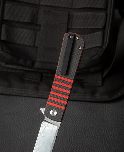 BESTECH TITAN Interlayer with Carbon Fiber and G10 Handle: 2.96" Damascus Blade BL05B