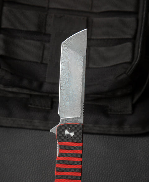 BESTECH TITAN Interlayer with Carbon Fiber and G10 Handle: 2.96" Damascus Blade BL05B